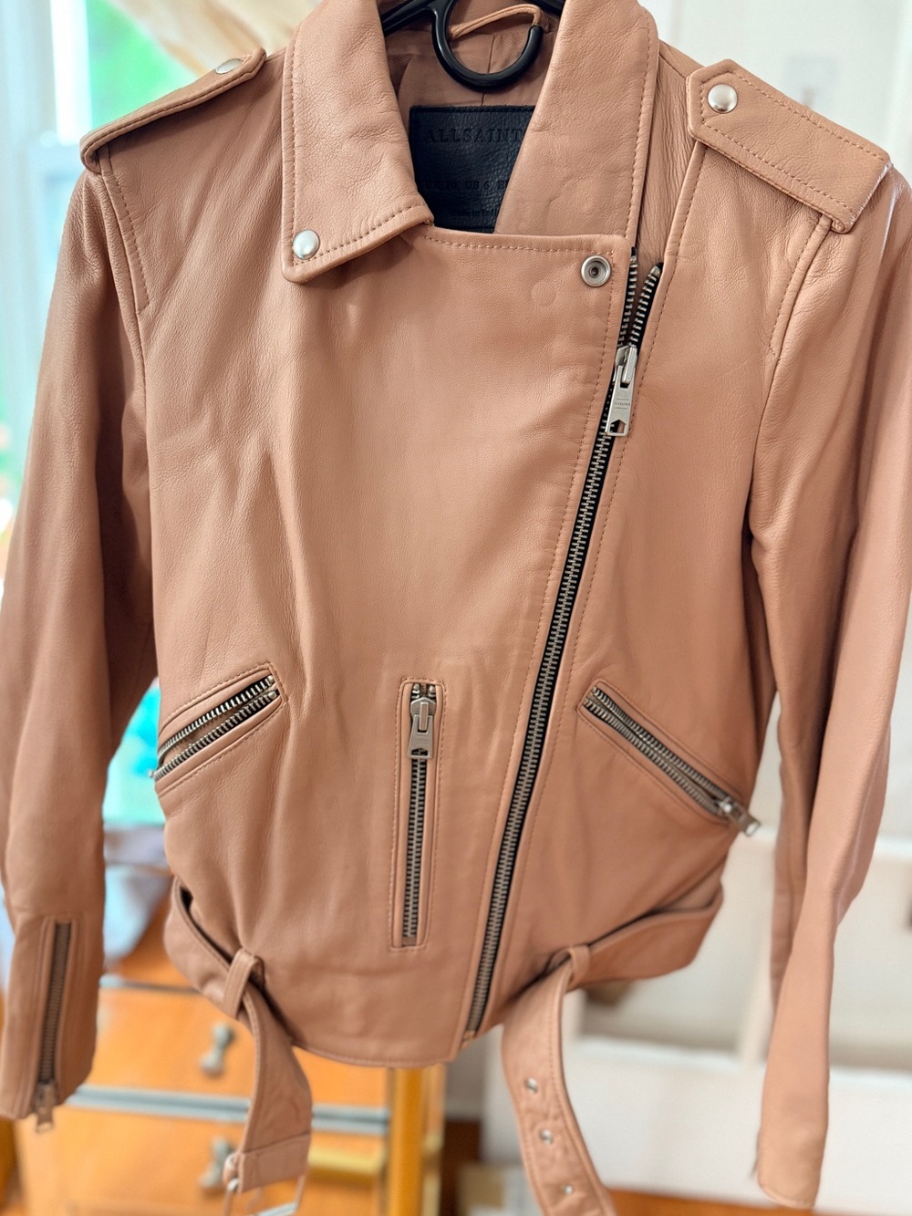 All Saints Balfern Moto in Blush Leather Biker Jacket